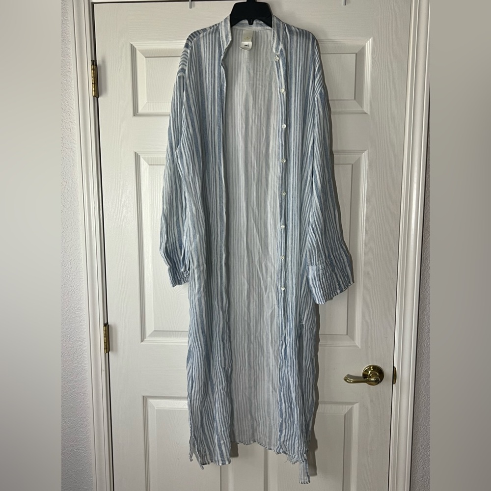 Vintage Victoria Secret Striped Button Down Duster Long Tunic Blue & White, Sz M